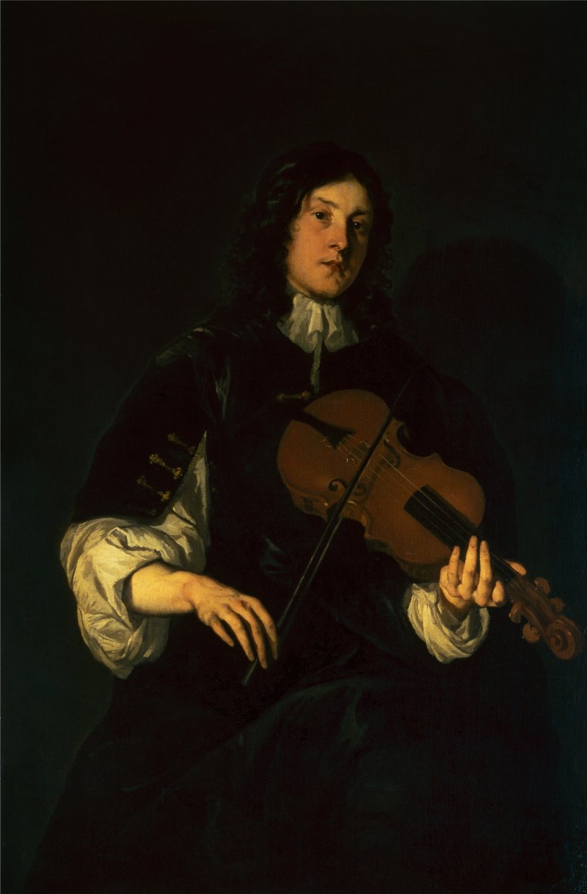 En mand, der spiller på en violin (olie) af Peter Lely