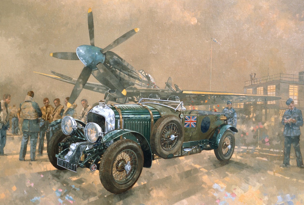 Bentley og Spitfire (olie på lærred) af Peter Miller