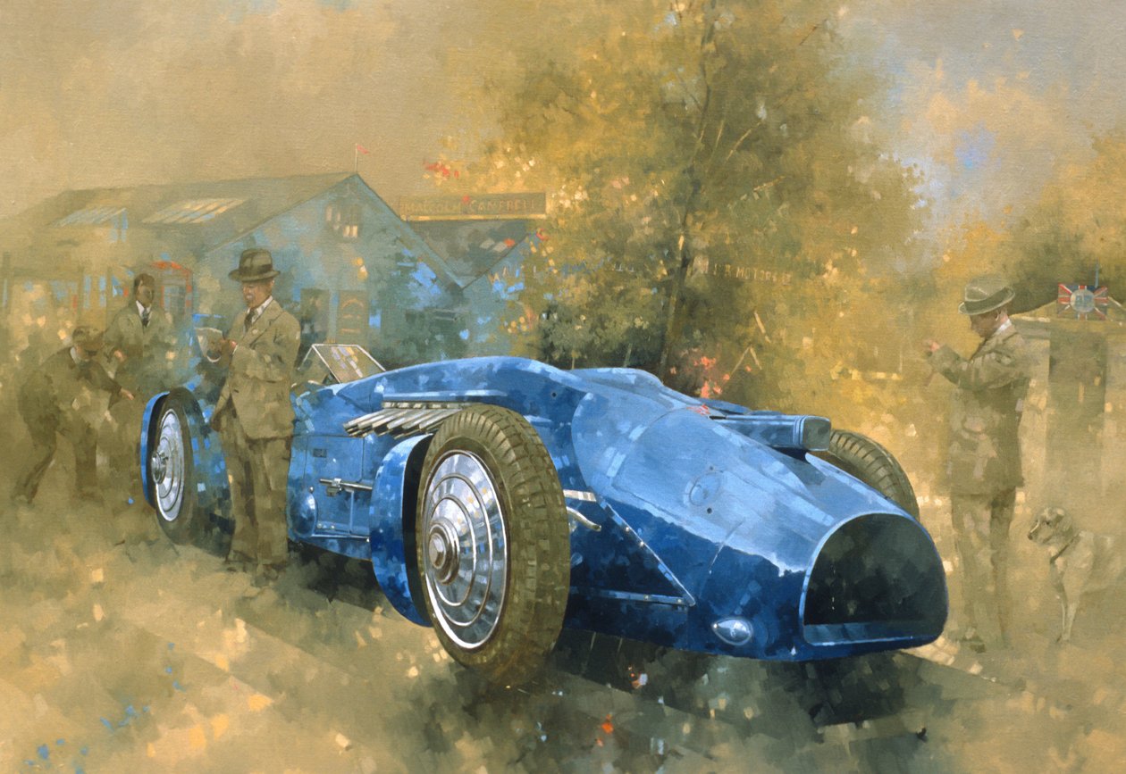Bluebird at Brooklands (olie på lærred) af Peter Miller