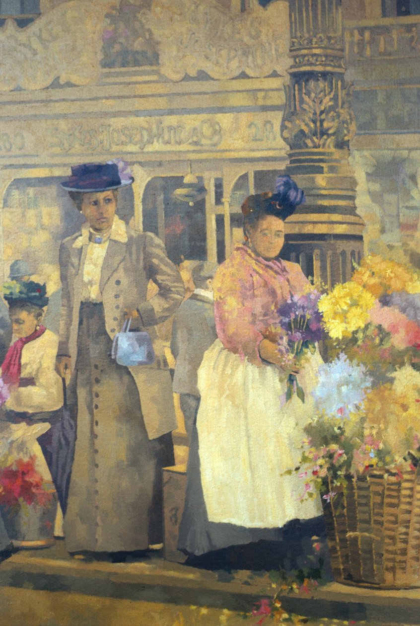 Flower Seller, London (olie på lærred) af Peter Miller