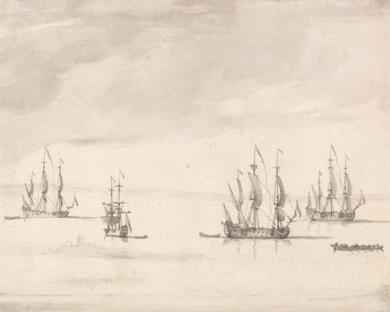 Men of War off Sheerness af Peter Monamy