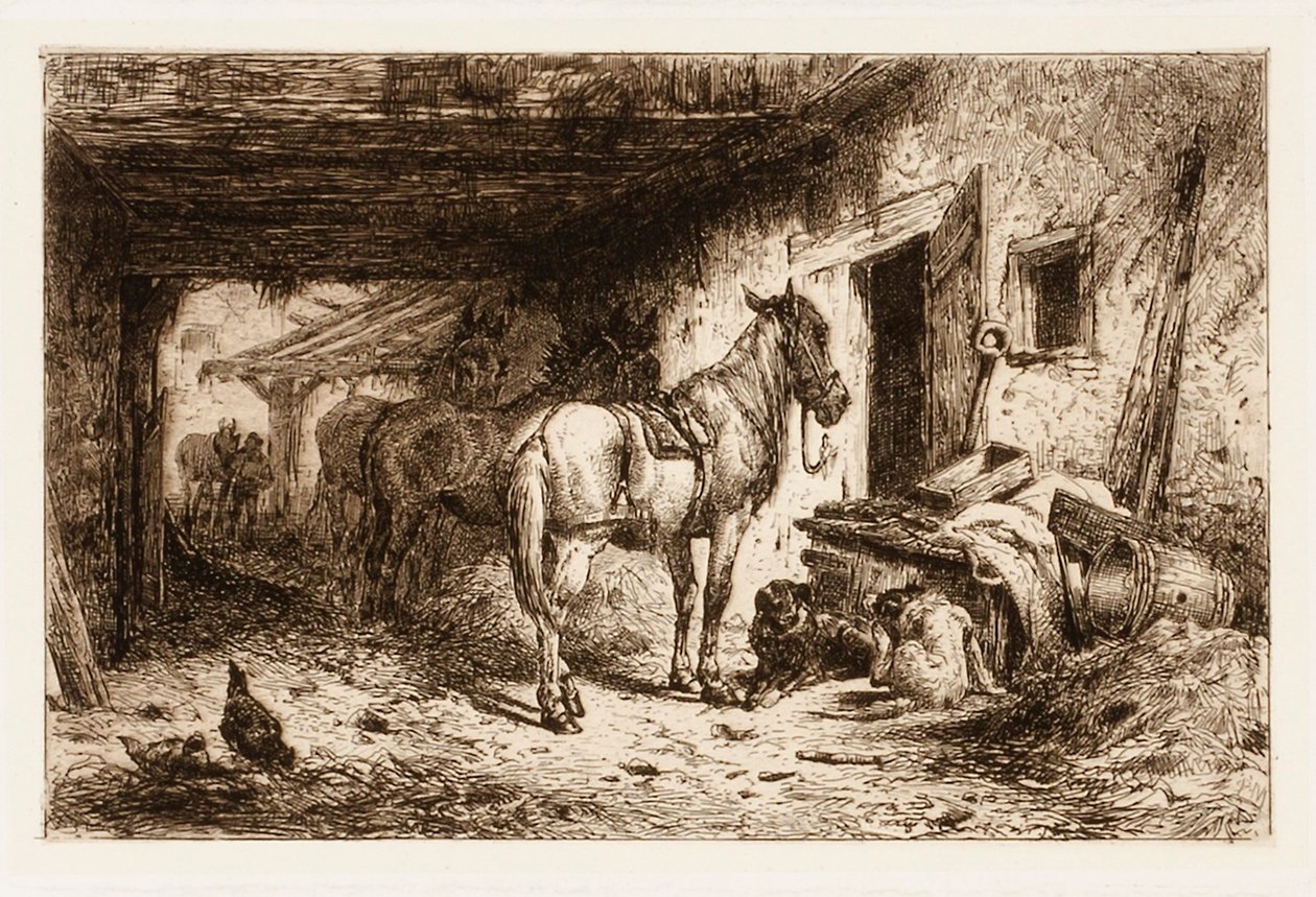 Uden titel (heste og staldgård) af Peter Moran