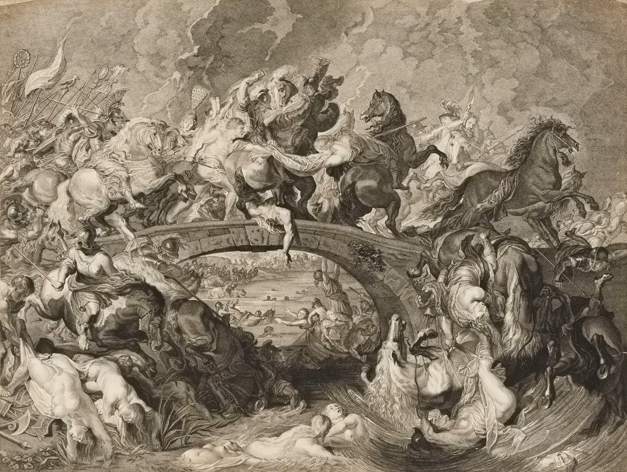 Slaget ved amazonerne (kobberstik) af Peter Paul (after) Rubens