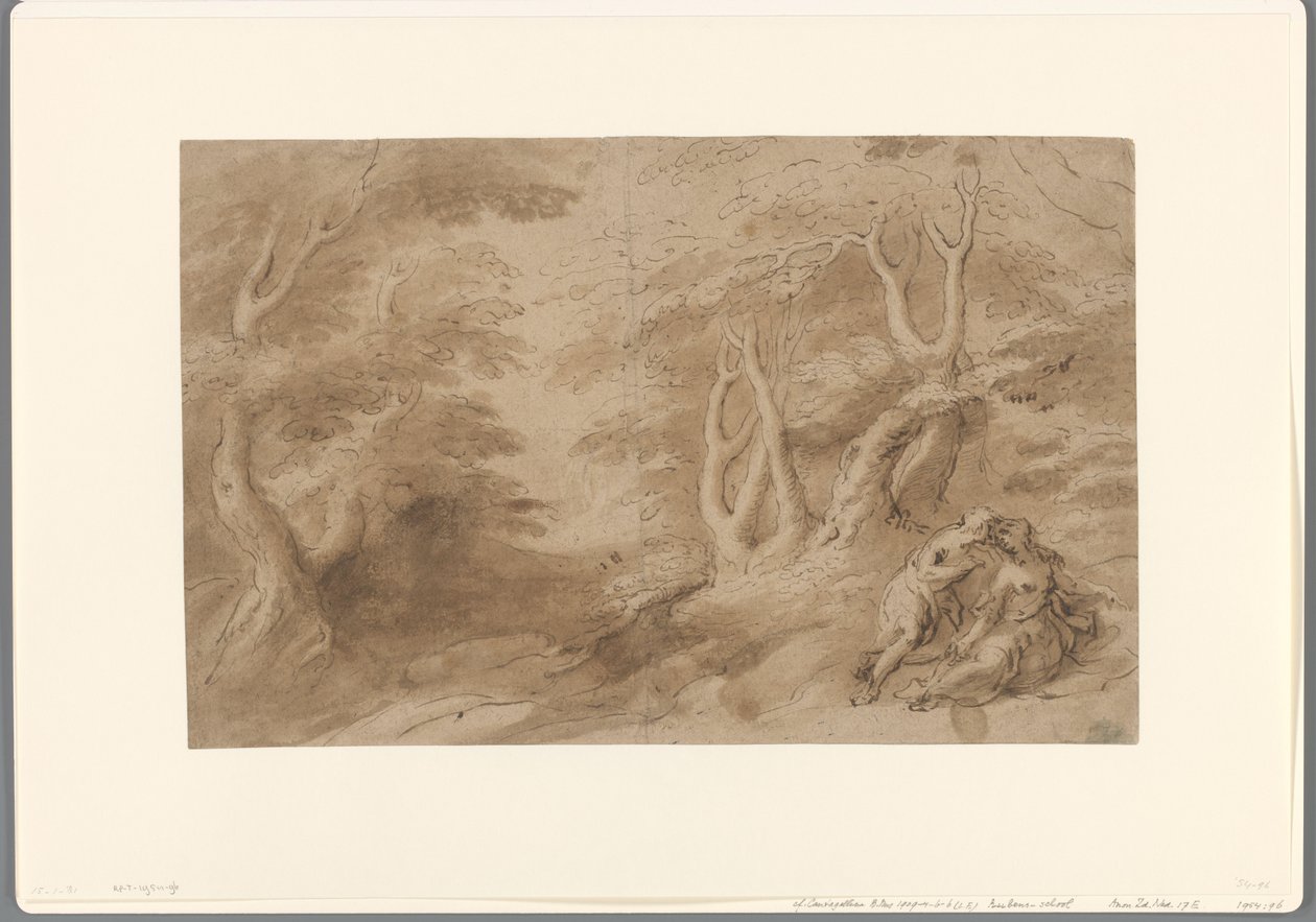 Landskab med kærligt par af Peter Paul Rubens (school of)