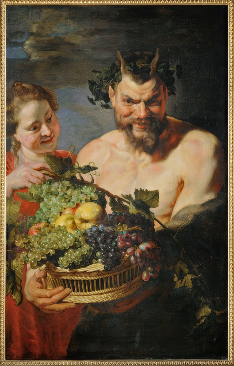 Satyr og pige med en frugtkurv af Peter Paul Rubens