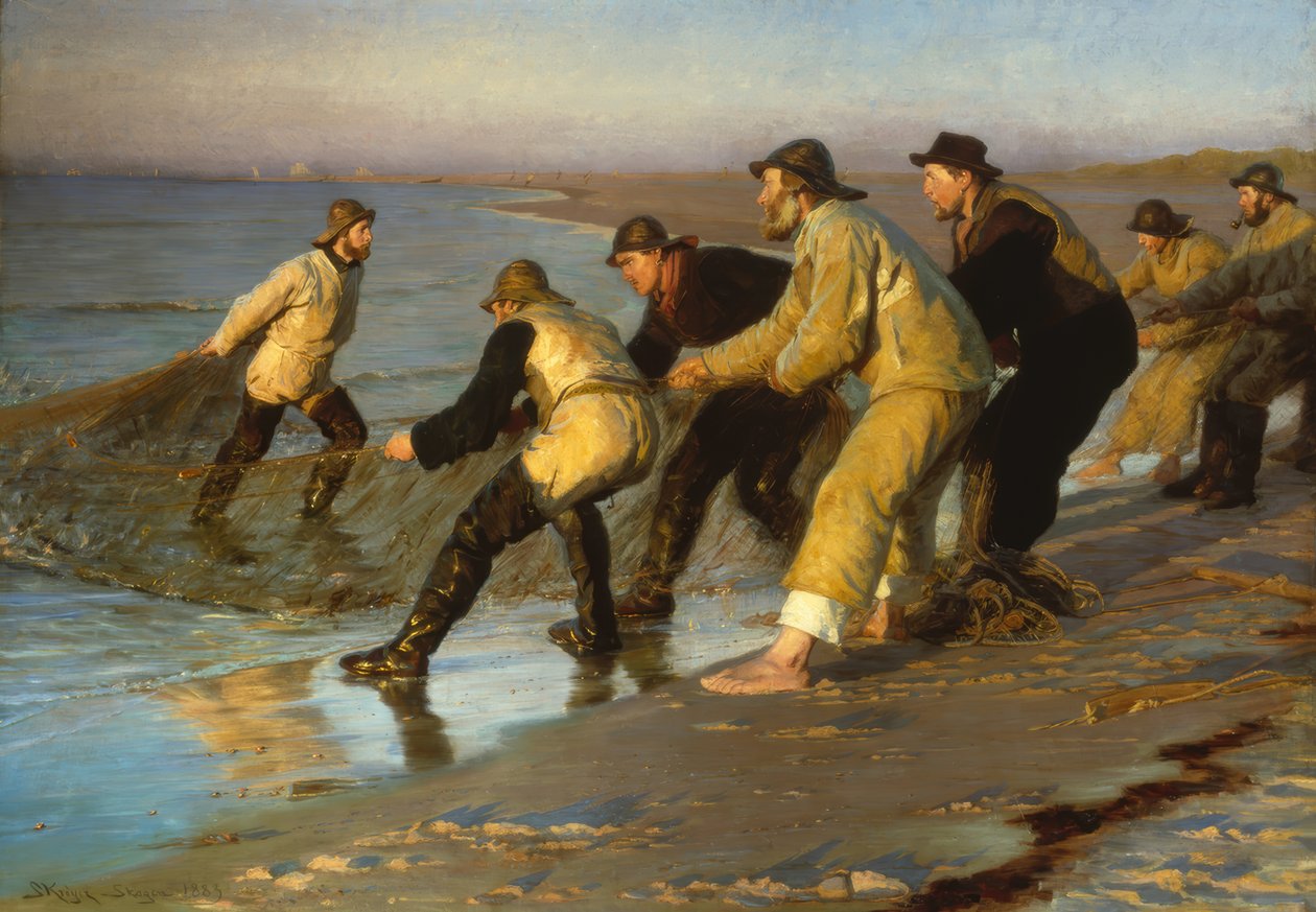 Fiskere trækker net på Skagen strand af Peder Severin Krøyer