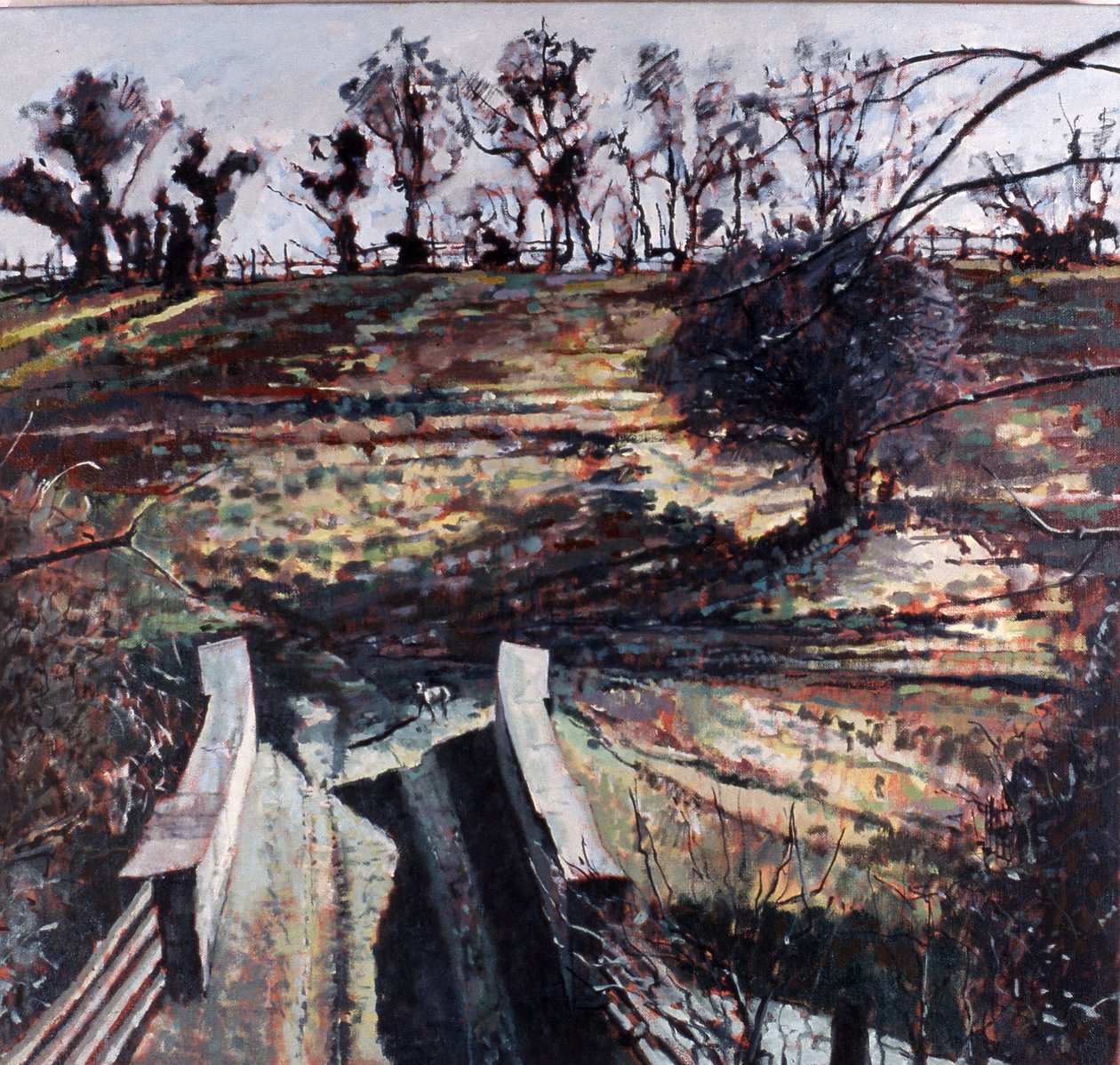 Bridge and Dog, 2000 (olie på lærred) af Peter Wilson