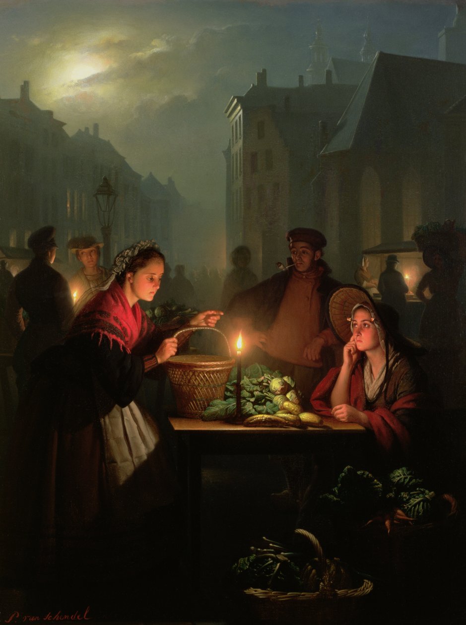 En grøntsagsbod om natten af Petrus van Schendel