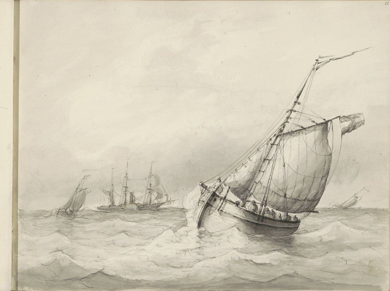 Sejlskibe på havet af Petrus Johannes Schotel (circle of)