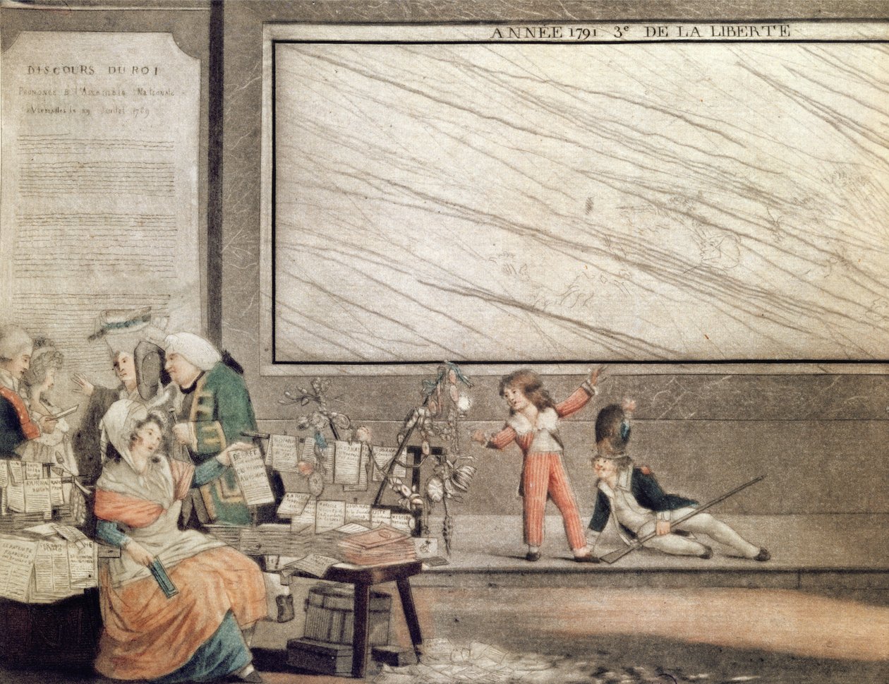 National Almanach for 1791, dedikeret til Forfatningens Venner, 1790 (farveakvatint) (detalje af 485195) af Philibert Louis Debucourt