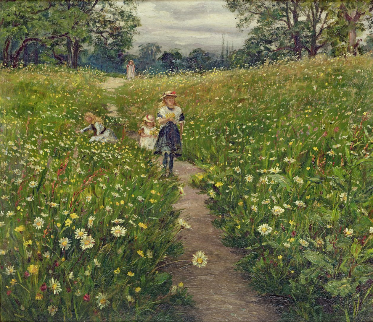 Gathering Wild Flowers (olie på kort) af Philip Richard Morris