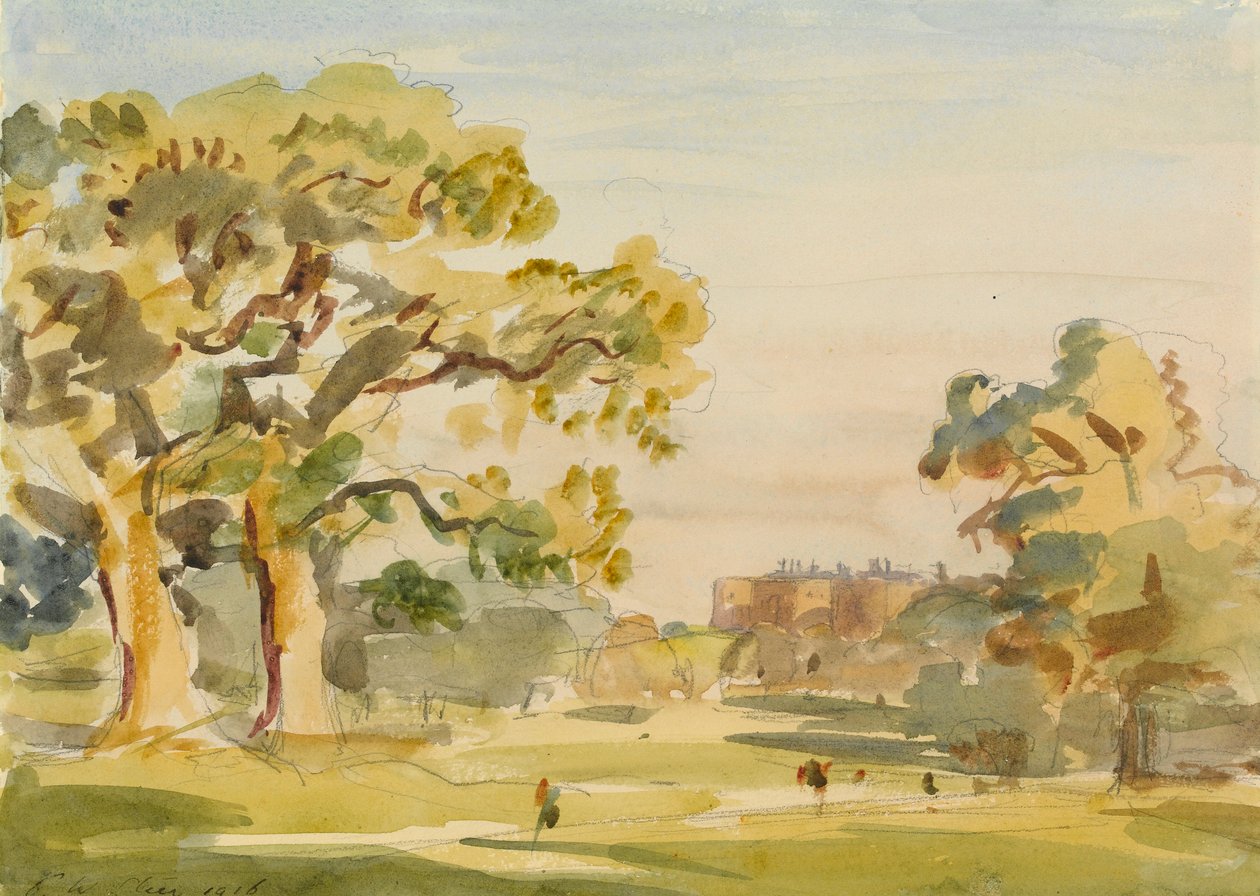 Udsigt over Chirk Castle, 1916 (grafit og wc på papir) af Philip Wilson Steer