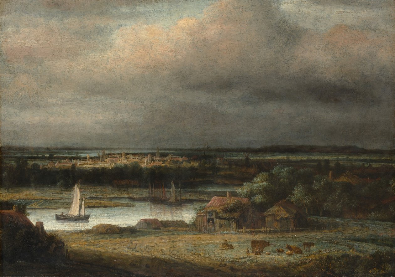 Bredt flodlandskab, ca. 1648-49. af Philip Koninck