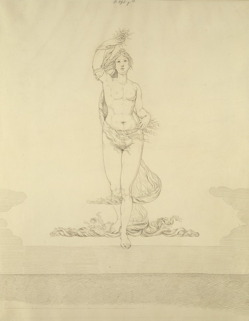 Aurora, 1807 (pen og gråt blæk med blyspor på papir) af Philipp Otto Runge