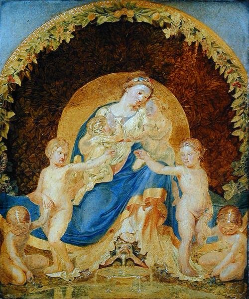 Moder Jord og hendes børn, 1803 (guldmalet på papir på panel) af Philipp Otto Runge