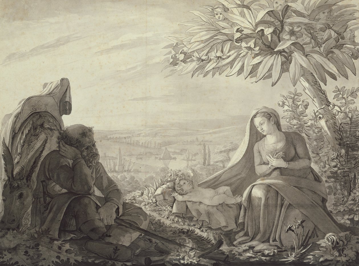 Hvil på flugten til Egypten, 1805 (pen og blæk og vask på papir) af Philipp Otto Runge