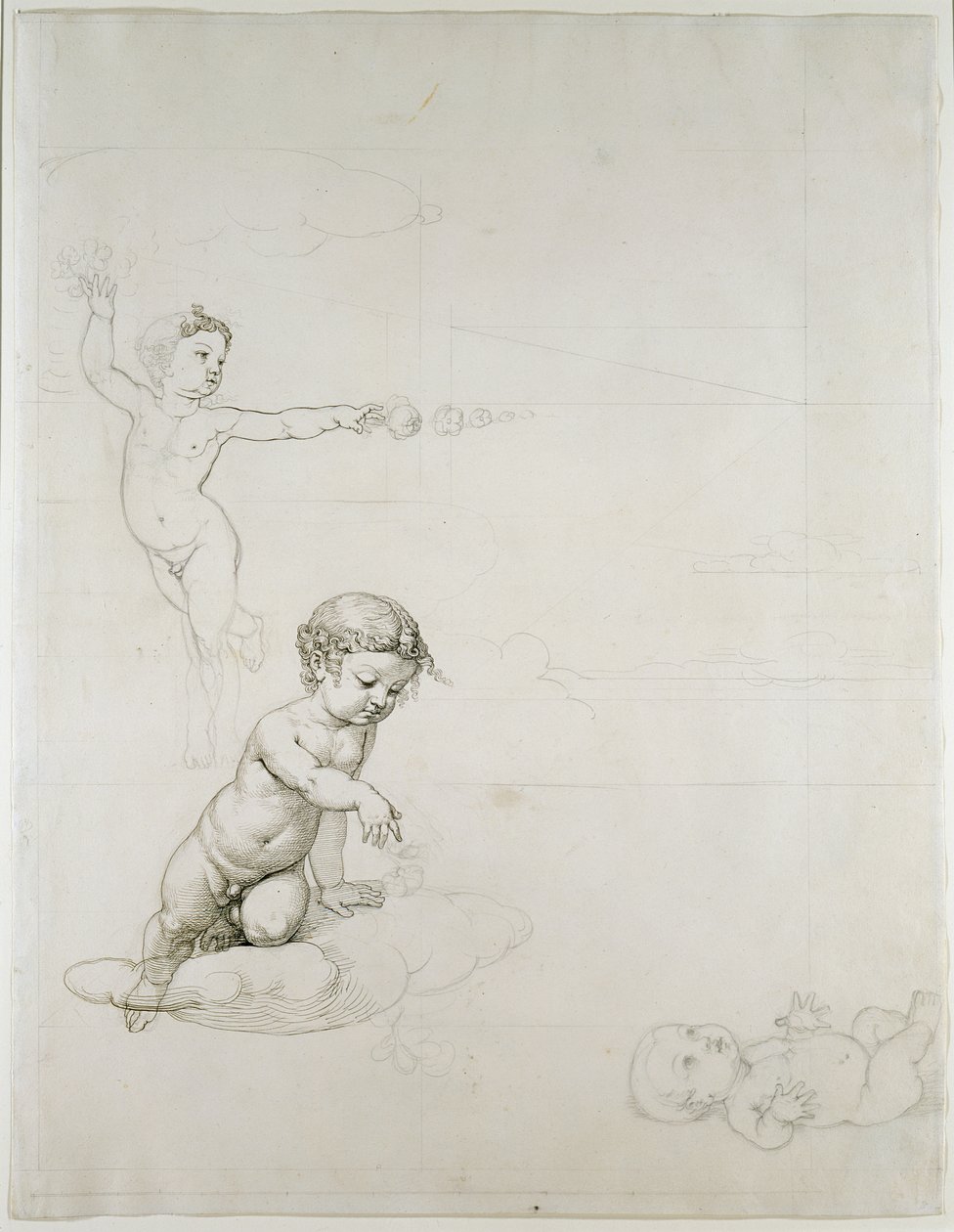 The Two Rose Genies and the Baby in the Field, 180708 (pen og blæk på papir) af Philipp Otto Runge