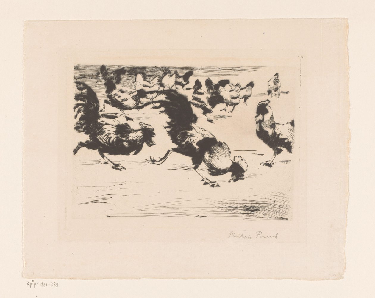 Haner og høns af Philipp Franck (signed by artist)