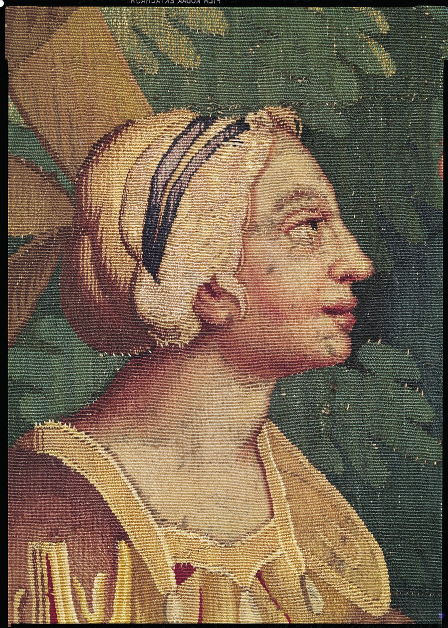 Cephalus og Procris, detalje af lederen af Procris, Beauvais Workshop gobelin af Philippe Behagle