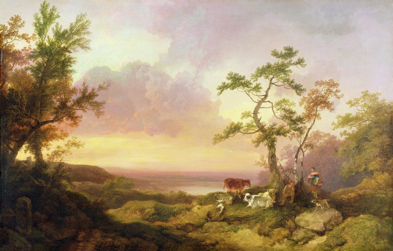 Landskab med kvæg og bonde, c.1781 af Philippe Jacques de Loutherbourg