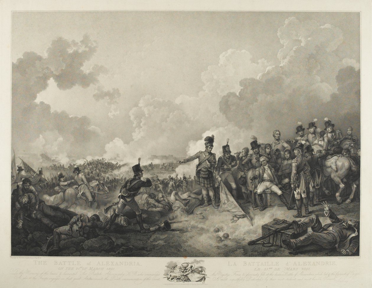 Slaget ved Alexandria, med general Abercrombie siddende såret, 21. marts 1801, graveret af A. Cardon, 1806 (stiplet stik) af Philippe Jacques de Loutherbourg