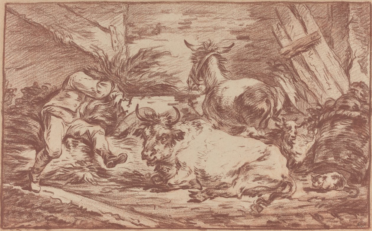 Dyr i en stald af Philippe Jacques de Loutherbourg II