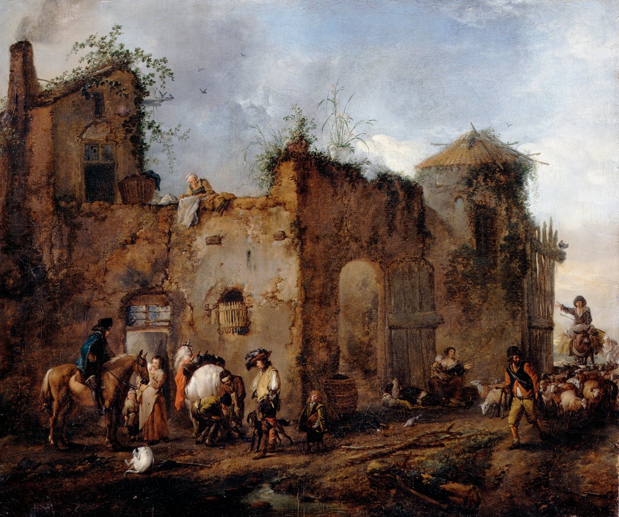 Gårdsplads med en landmand som sko en hest af Philips Wouwerman