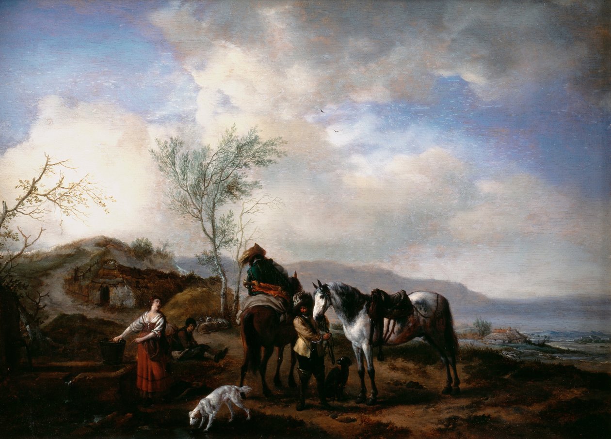 To ryttere nær et springvand af Philips Wouwerman