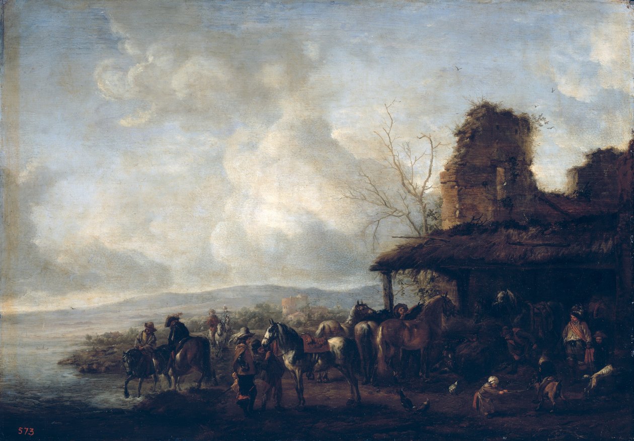 Stalden i et faldefærdigt hus, c.1640 af Philips Wouwerman
