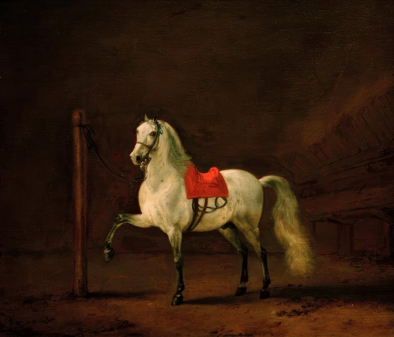 En hvid hest i stalden af Philips Wouwerman