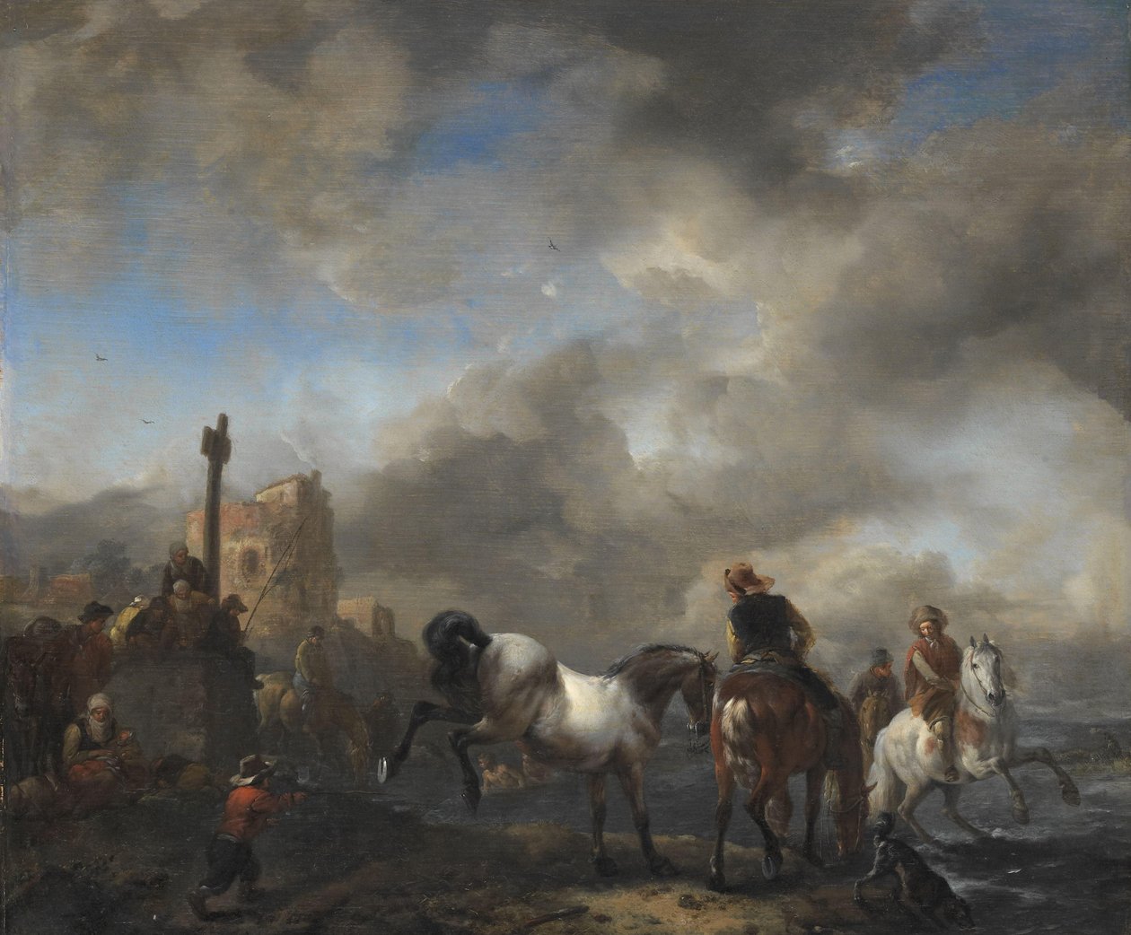 Hestedam nær en grænsesten af Philips Wouwerman
