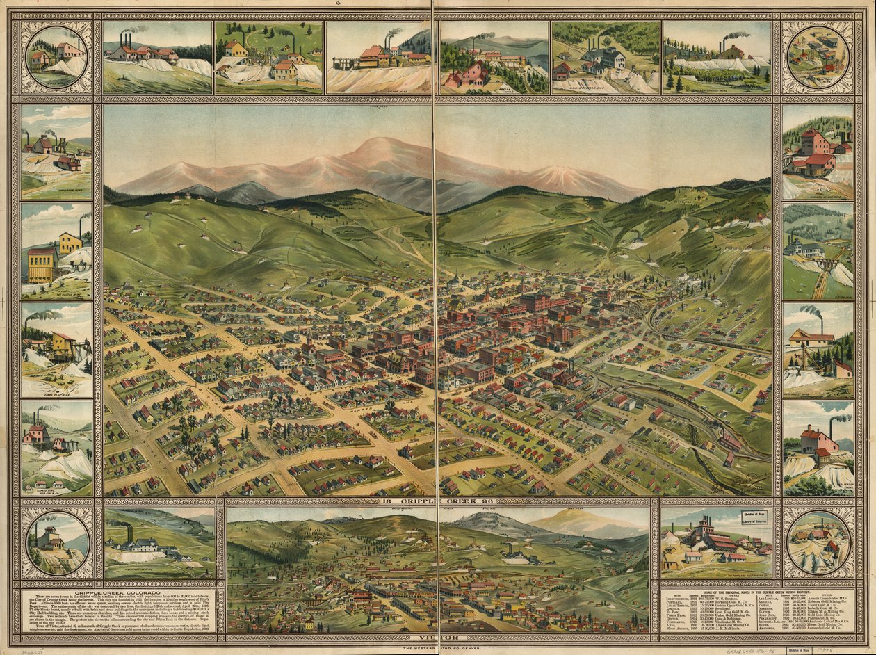Cripple Creek, 1896. af Phillips and Desjardins Western Lithograph Co.