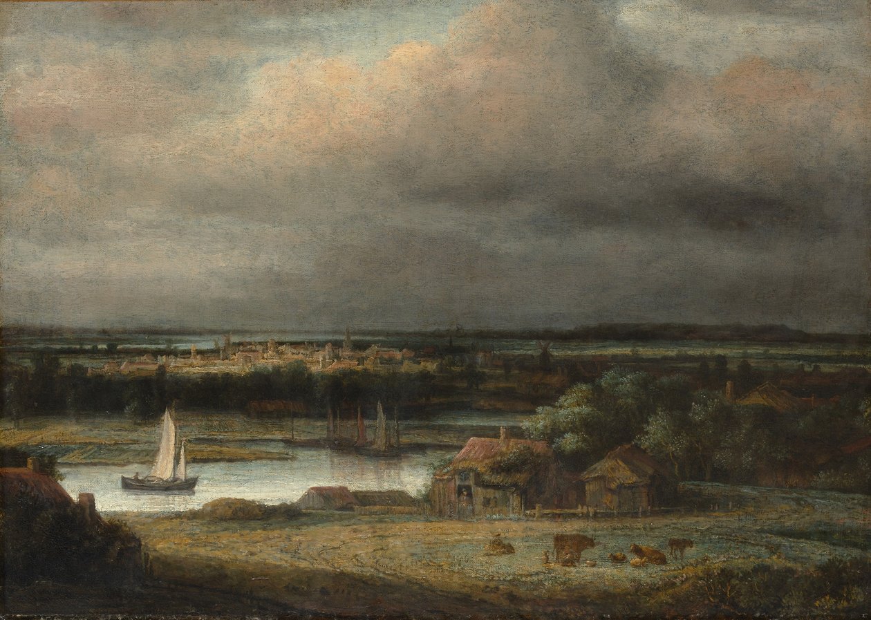Bredt flodlandskab, c.1648-49 af Phillips de Koninck