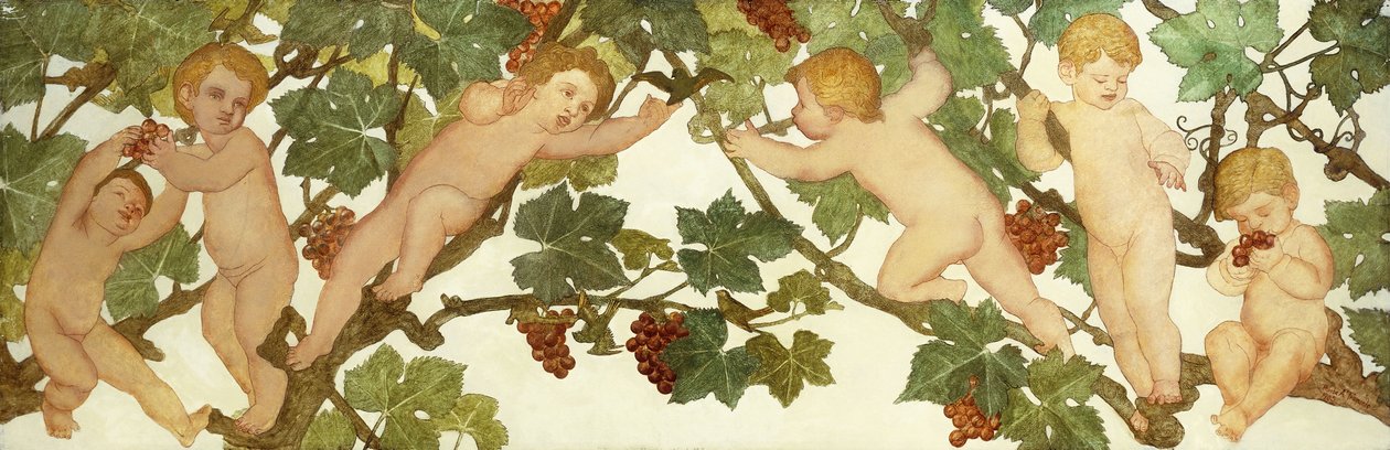 Putti boltrer sig i en vingård af Phoebe Anna Traquair
