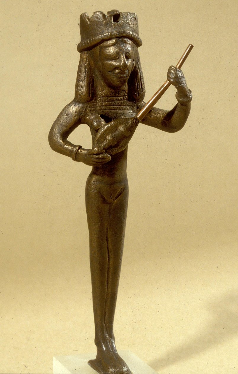 Figur af en kvindelig lutspiller udgravet i Beit Shean, 7.-6. århundrede f.Kr. (bronze) af Phoenician
