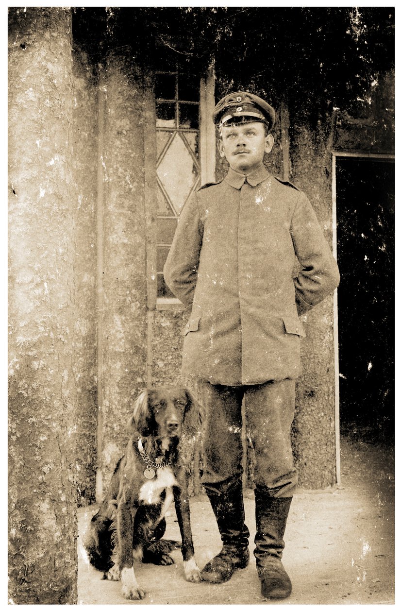 Den tyske hær Feldwebel (sergent) med en hund af Photographer German