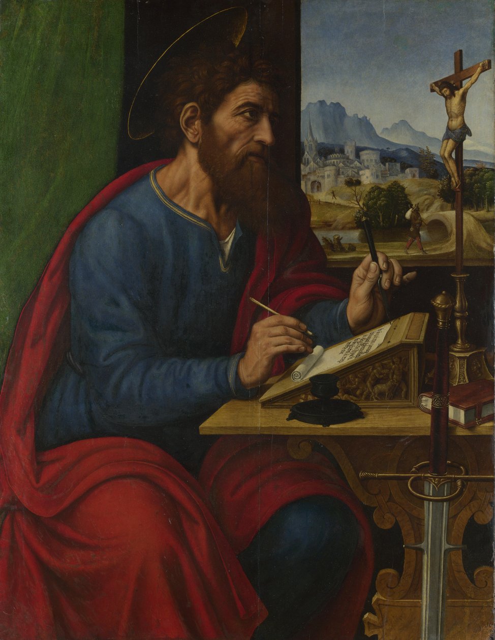 Saint Paul skriver af Pier Francesco Sacchi