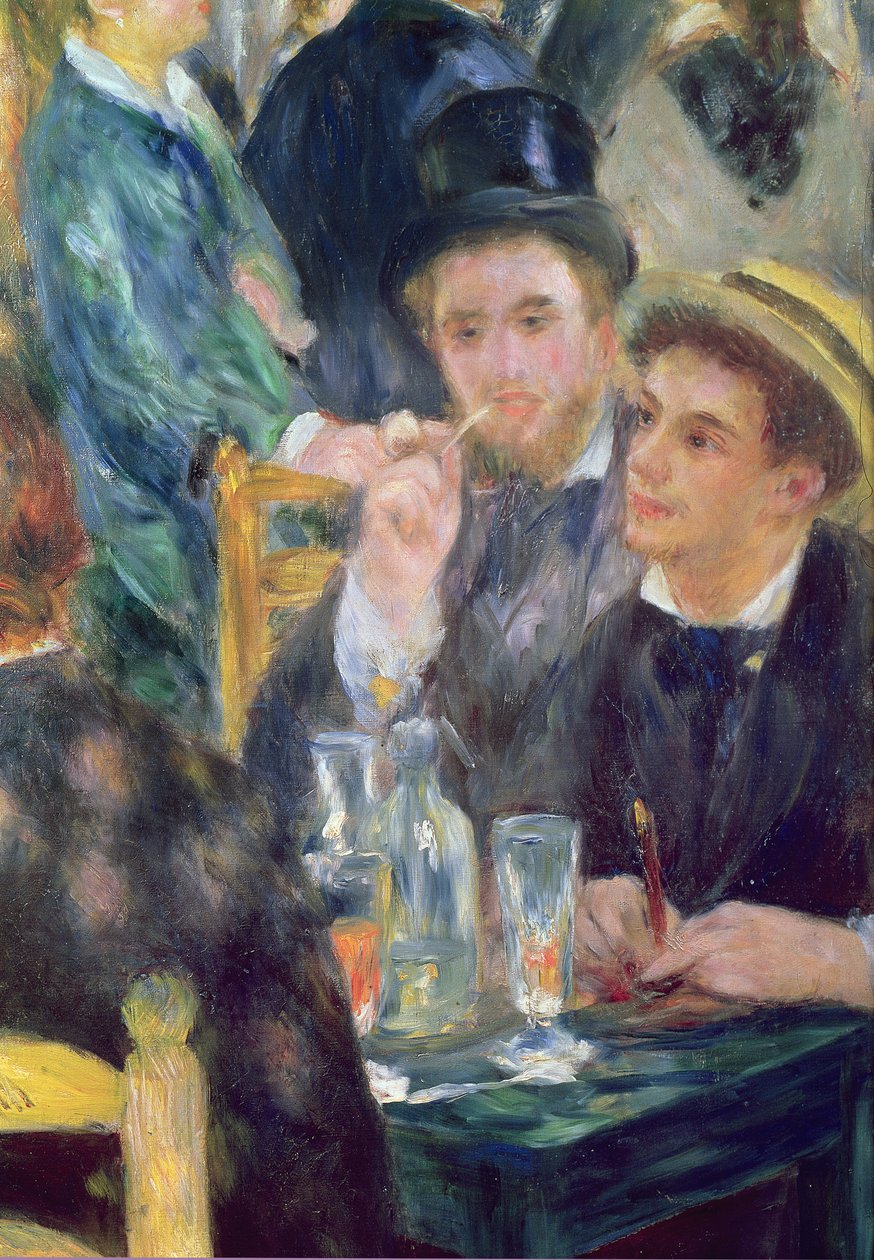 Bal ved Moulin de la Galette, detalje af to siddende mænd, 1876 olie på lærred af Pierre Auguste Renoir