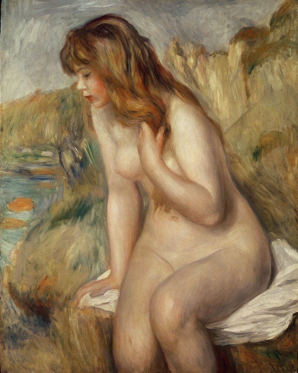 Badende siddende på en klippe, 1892 af Pierre Auguste Renoir
