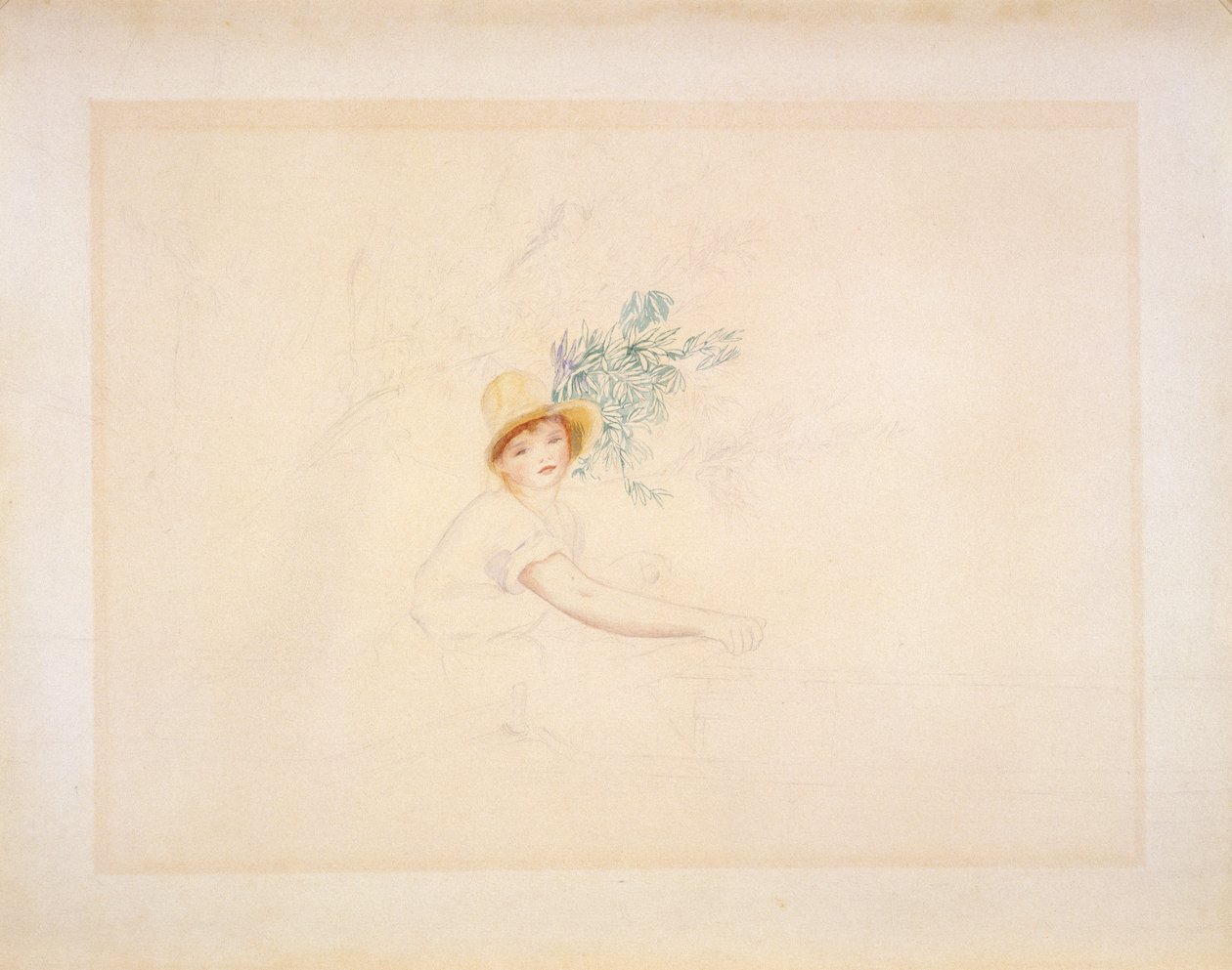 Madame Renoir i en båd, 1884-86 (blyant og wc på papir) af Pierre Auguste Renoir