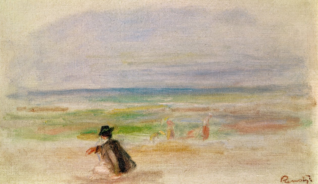 Mand i sort sidder på stranden af Pierre Auguste Renoir
