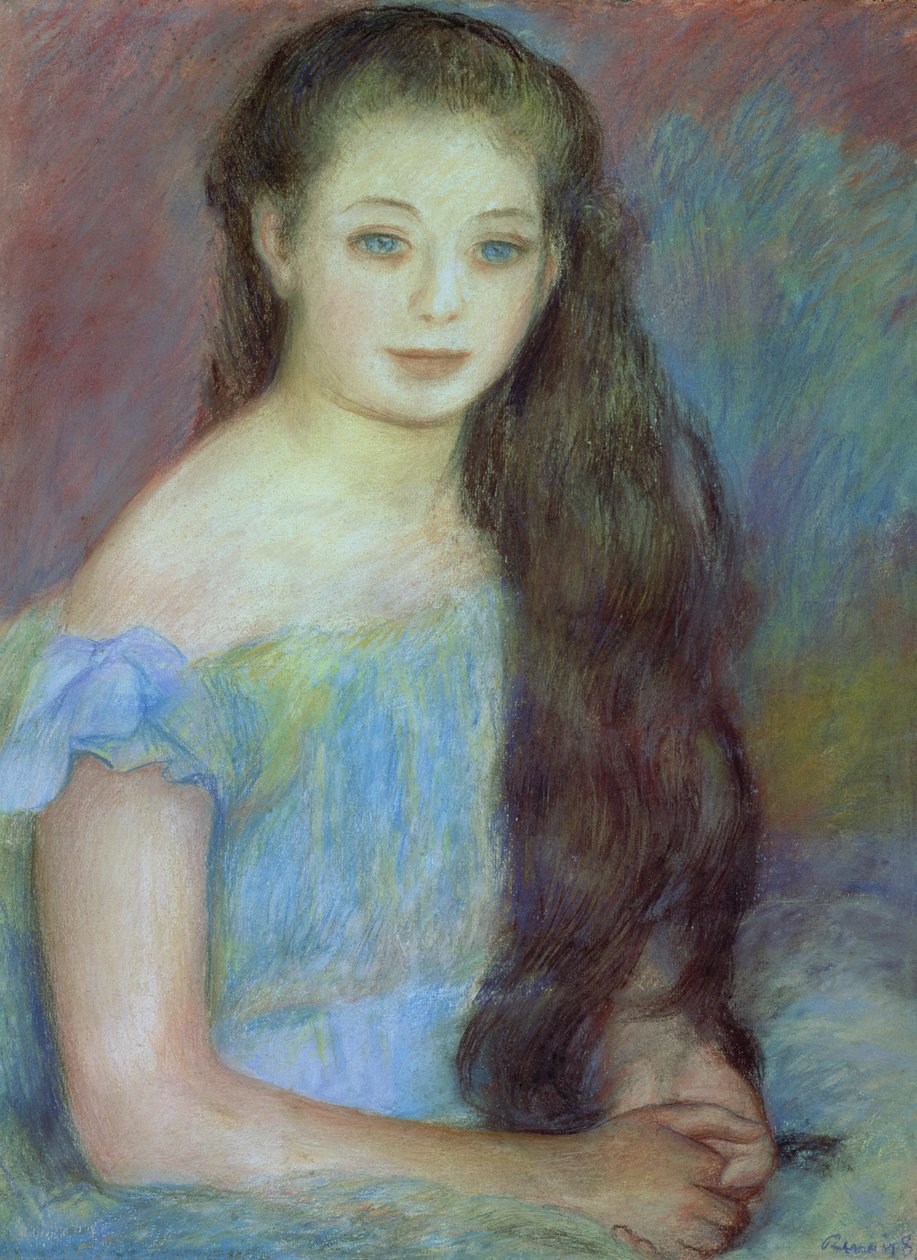 Portræt af en ung pige med blå øjne, 1887 (pastel) af Pierre Auguste Renoir