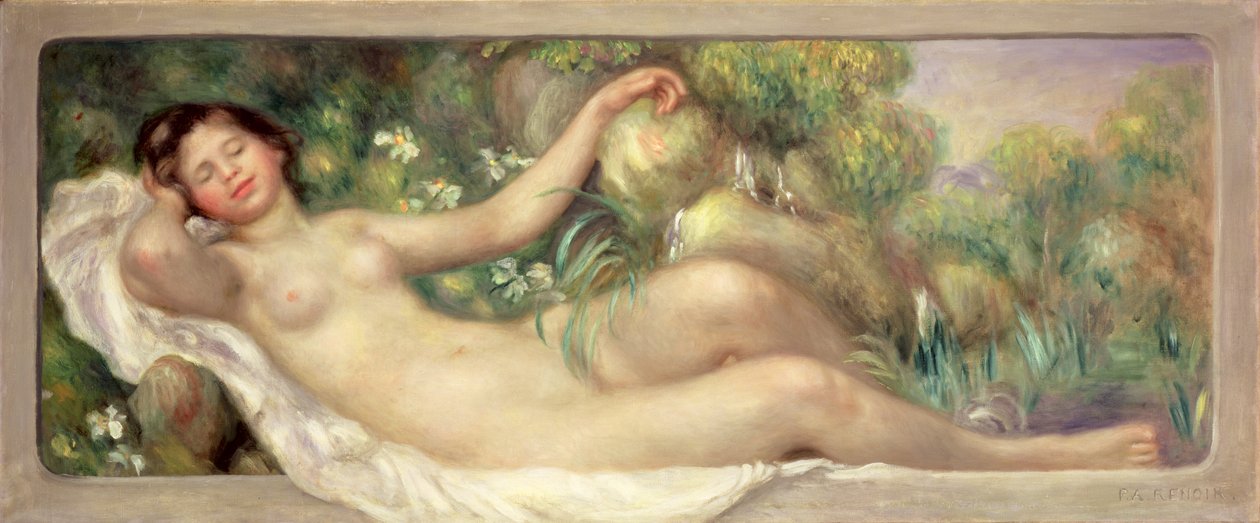 Liggende nøgen (La Source) c.1895-97 af Pierre Auguste Renoir