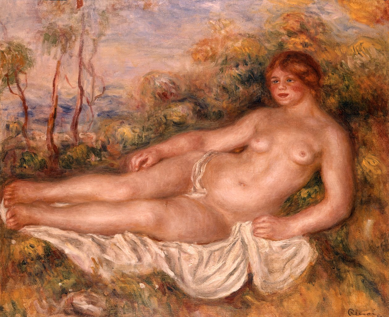 Den tilbagelænede bader (La Baigneuse Couchee) 1906 af Pierre Auguste Renoir