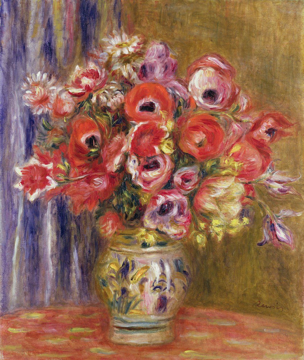 Vase med tulipaner og anemoner, ca. 1895 af Pierre Auguste Renoir