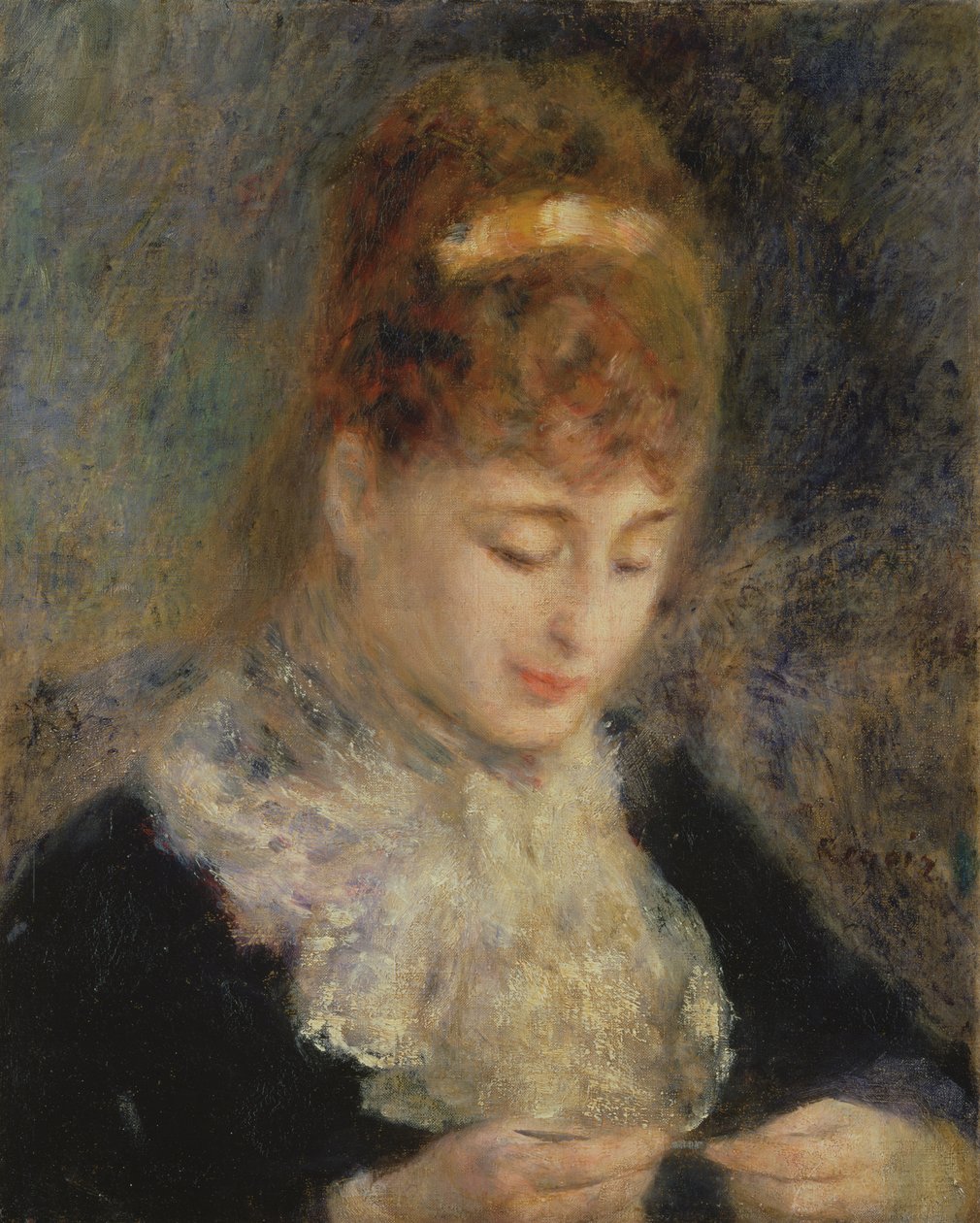 Kvinde hækler, c.1877 af Pierre Auguste Renoir