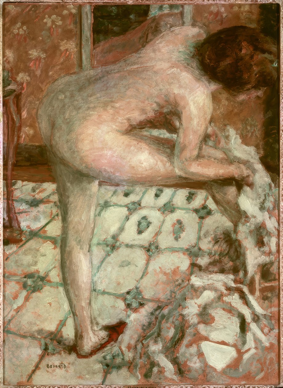 Efter badet eller Det orange badeværelse af Pierre Bonnard
