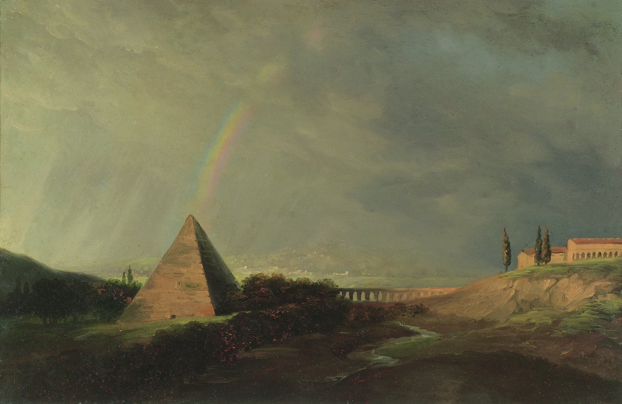 Pyramide og regnbue (olie på papir på kort) af Pierre Henri de Valenciennes