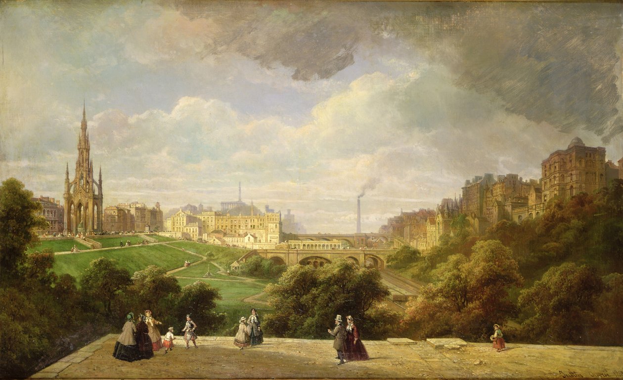 Udsigt over Edinburgh, Walter Scott-monumentet af Pierre Justin Ouvrie