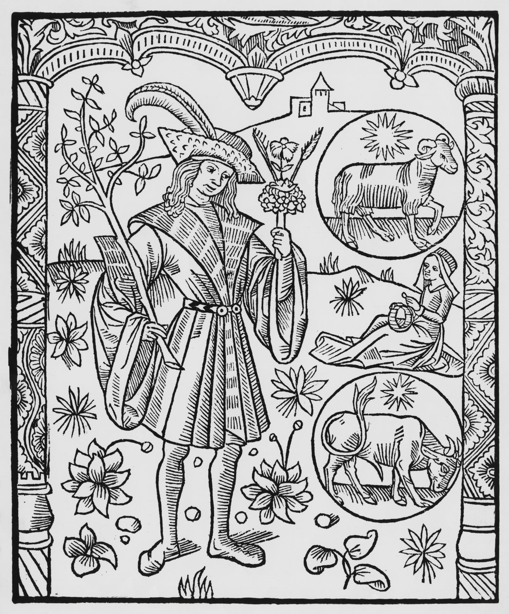 April, blomster, Vædderen, illustration fra 
